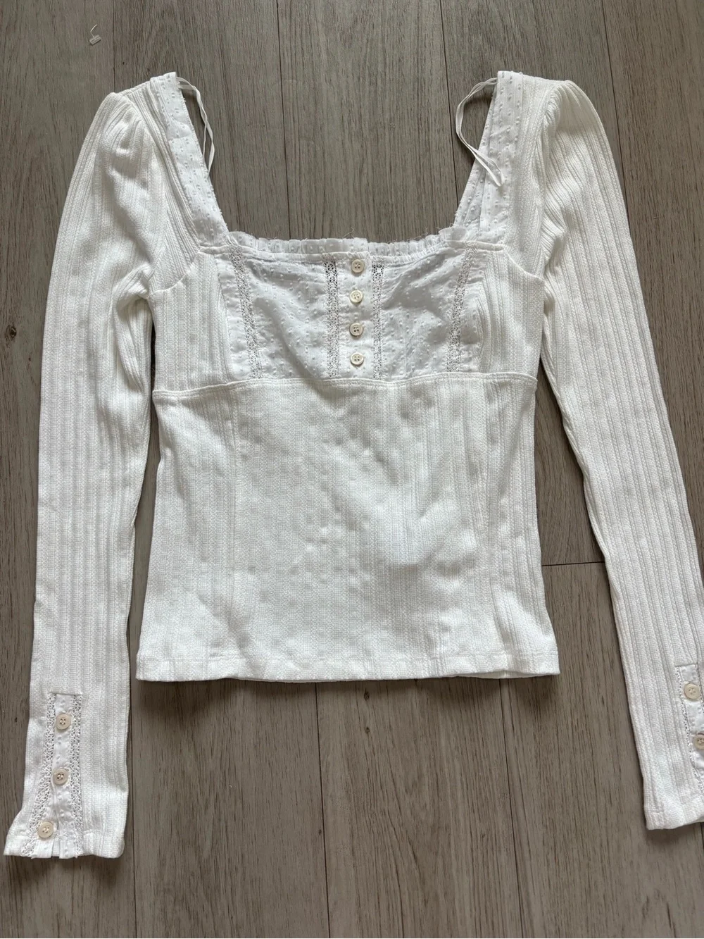 Free People Sugar Sugar White Ribbed Long Sleeve Top Size Small